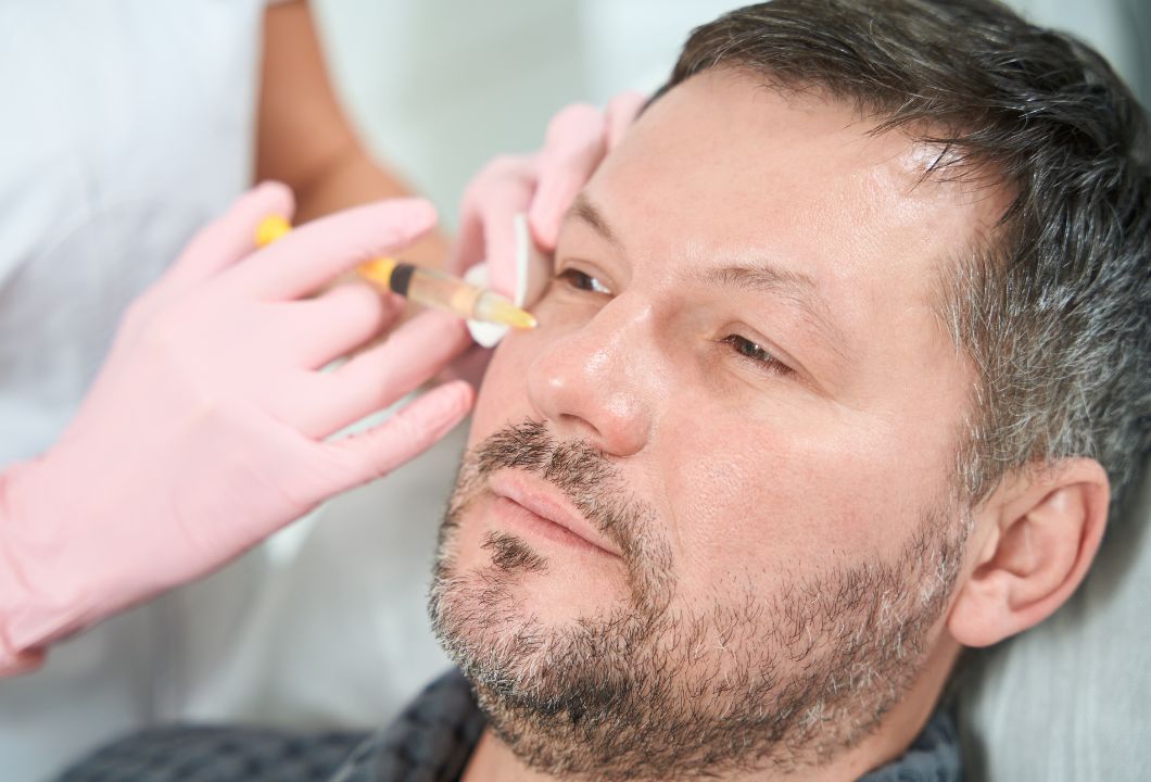 Mann während einer ästhetischen Behandlung der Augen